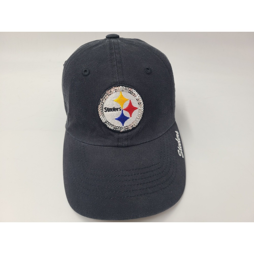 Women Pittsburgh Steelers Sequins NFL Team Apparel Strapback (Fit Small) Hat Cap